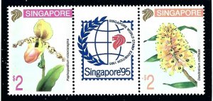 Singapore 686a MNH 1994 Flowers pair with label    (ap6414)