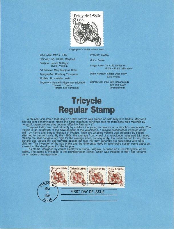 US SP678 Tricycle Souvenir Page #2126