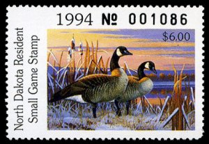 United States, Duck Hunting - State #ND67 Cat$10, North Dakota, 1994 $6 Canad...