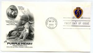 3784 37c Purple Heart, 2003, (BCA)  ArtCraft, plate number single, FDC