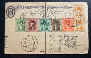 1940s Suez Channel Egypt Stationery Censored Registered cover To USA