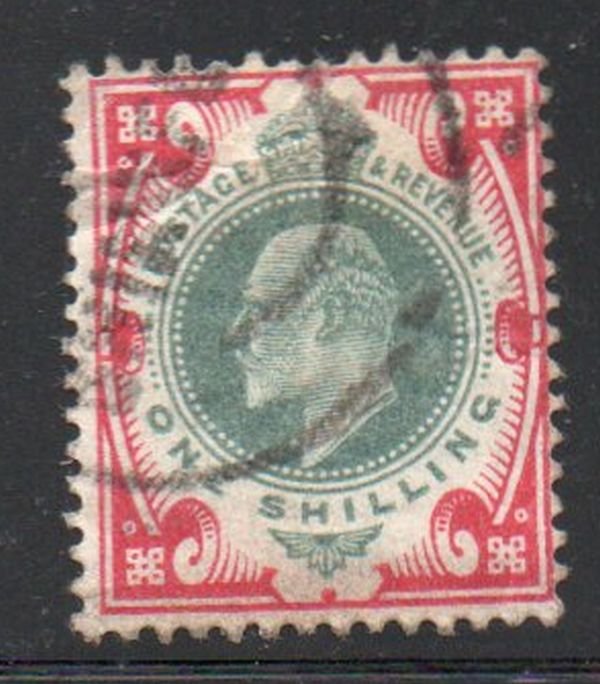 Great Britain Sc 138 1904 1/ carmine & dull green Edward VII stamp used