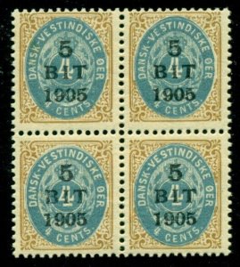 DANISH WEST INDIES #40, 5BIT on 4¢, Block of 4, Scarce, Facit as singles $1,000