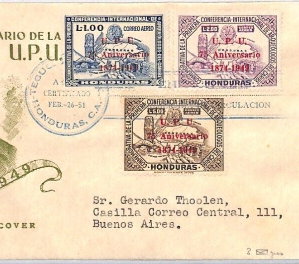 HONDURAS 1951 FDC *UPU* Illustrated (1949) *HIGH VALUES* First Day Cover YV117