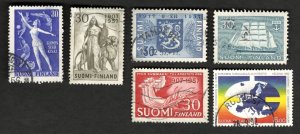 6 Used Vintage Stamps from Suomi Finland Sc #340 #348/49 #352 #379 #881