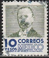 MEXICO 930a, $10Pesos 1950 Def 2th Issue WMK 300 USED. F-VF. (1423)