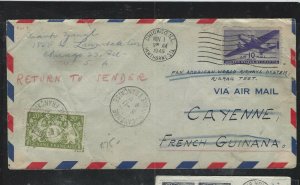 FRENCH GUIANA POSTAGE DUE COVER (P2712B) 1946 INCOMING FROM USA 20FR POSTAGE DUE 