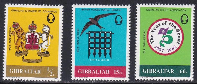 Gibraltar # 437-439, Scouting Anniversary, NH, 1/2 Cat.