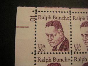 Scott 1860, 20c Ralph Bunche, PB4 #10 x4, Matched Set, MNH Great Americans