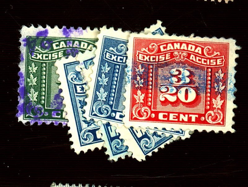 CANADA (6) EXCISE TAX STAMPS FVF