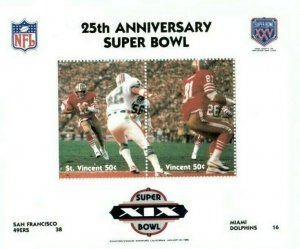 St. Vincent 1991 - Super Bowl XXV NFL Joe Montana 49ers VS Dolphins S/S MNH