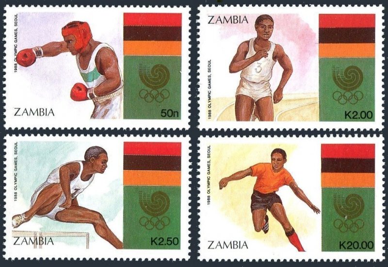 Zambia 456-459, 460-461, MNH. Mi 464-467, Bl.16-17. Olympics Seoul-1988. Tennis,