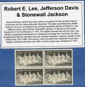 STONE MOUNTAIN * GEORGIA * ROBERT E LEE *   * Vintage U.S. Postage Stamp Block M