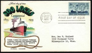 1955 Soo Locks Centennial Sc 1069 FDC Fluegel Covers cachet