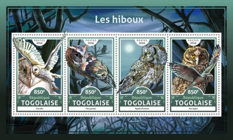 TOGO 2016 SHEET OWLS BIRDS tg16614a