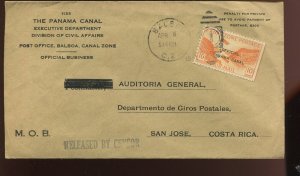 Canal Zone CO2 Airpost Official Used on OB Penalty Cover to Costa Rica CZ MOB2