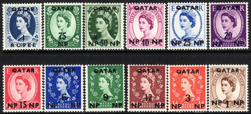 1957 Qatar QE Queen Elizabeth O/P short set (12)  MVLH Sc# 1 / 12 CV: $20.35