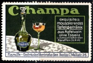 Vintage Germany Poster Stamp Champa Exquisite Sparkling Table Drink From Cider