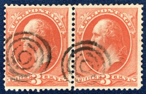 [0938] 1887 Scott#214 used pair 3¢ vermilion cv :$110