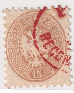 Austria 1863-1864_Coat of arms_ 15Kr Stamp - Red Cancel - Classic Era