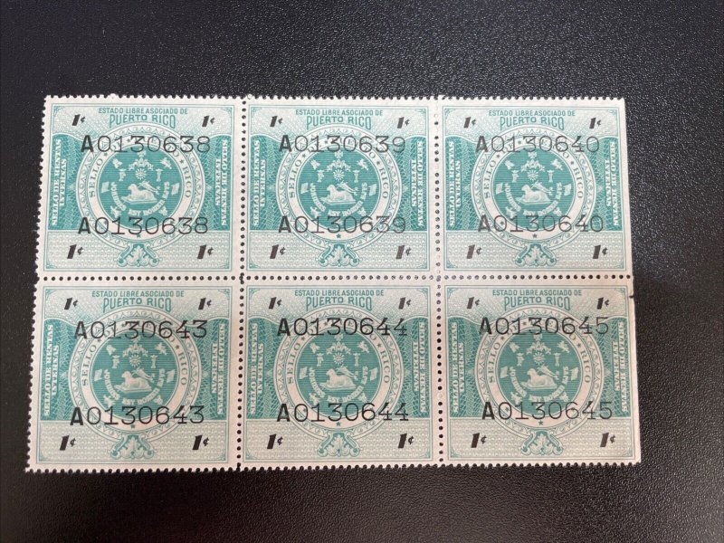 Puerto Rico R88 (Greenwald) Revenue MNH blk of 6  US Possession KSPhilatelics