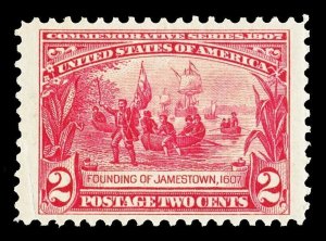 Scott 329 1907 2c Carmine Jamestown Exposition Issue Mint VF NH JUMBO! Cat $85