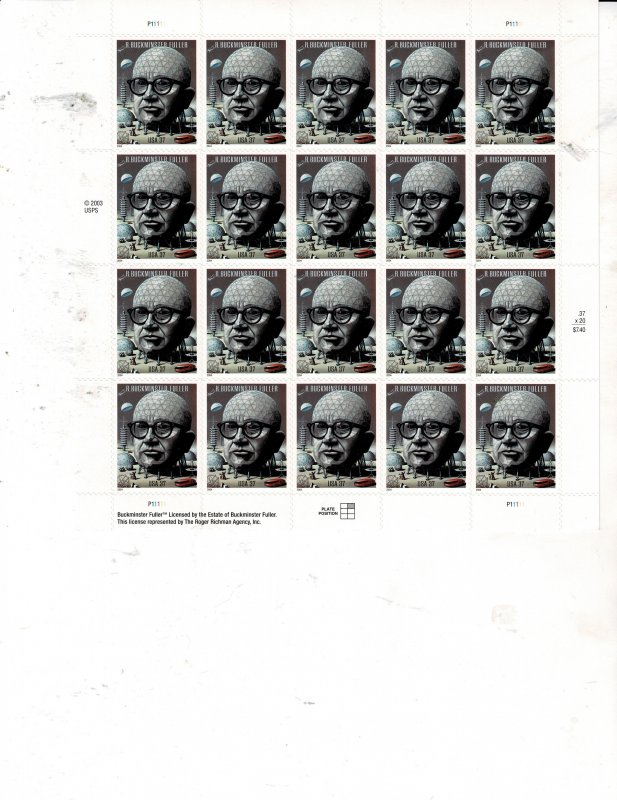 R. Buckminster Fuller 37c US Postage Sheet #3870 VF MNH