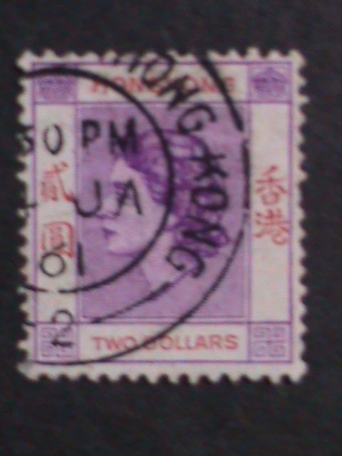 ​HONG KONG-1954 SC#196- 68 YEARS OLD-QUEEN ELIZABETH II $2-FANCY CANCEL VF