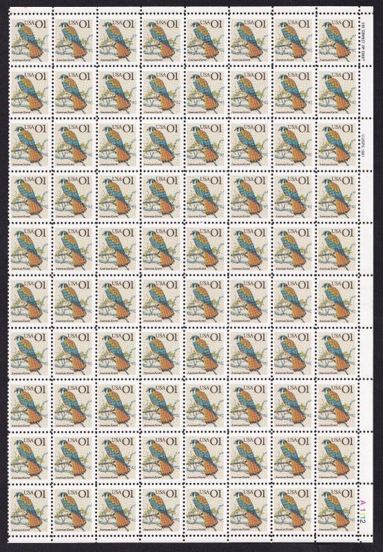 Scott #2477-2478 Eastern Bluebird & Kestrel Partial Sheet of 80 Stamps - MNH