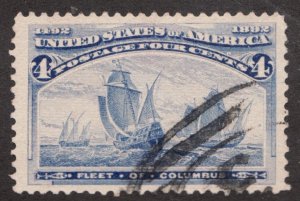 1893 United States of America Sc #233 - 4¢ Fleet of Columbus used stamp Cv$9