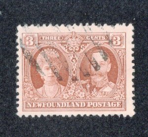 Newfoundland 1929 3p deep red brown Royals, Scott 165 used, value = 70c