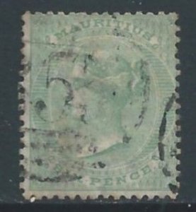 Mauritius #37a Used 6p Quenn Victoria - Wmk. 1 - Yellow Green