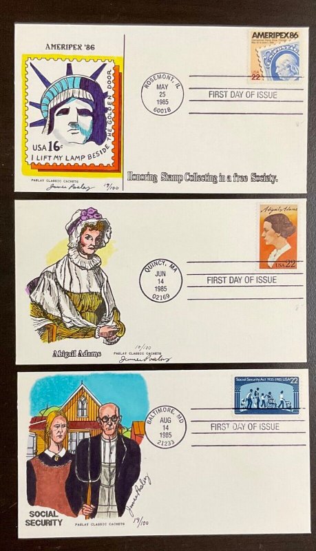 9 Paslay Classic Cachets 1985 FDCs