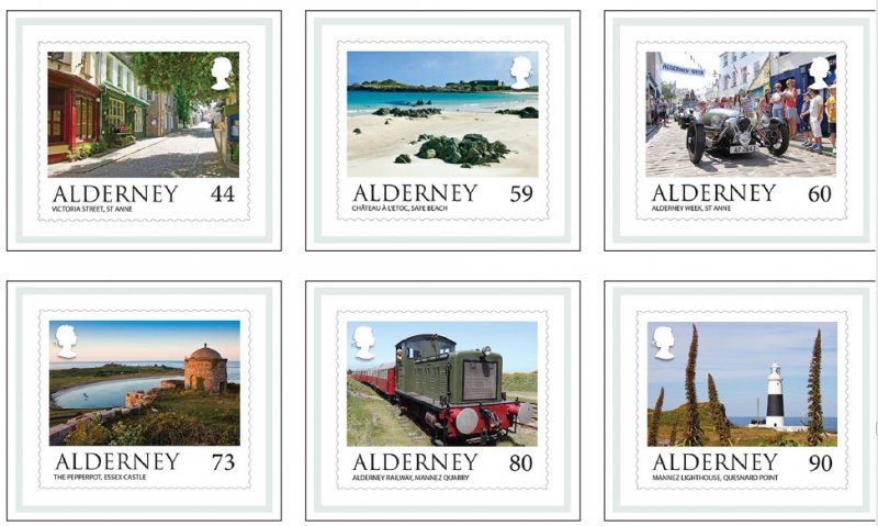 COLOR PRINTED GB ALDERNEY 1983-2020 STAMP ALBUM PAGES (89 illustrated pages)