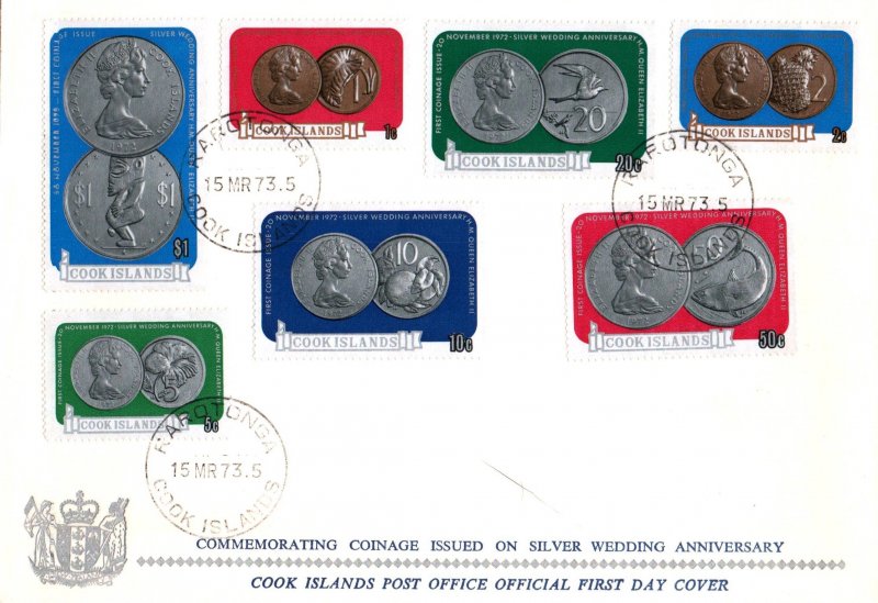 Cook Islands 339-345 Coins on Stamps U/A FDC