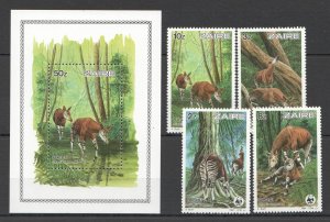 Wb122,Tk22 1984 Zaire Wwf Fauna Animals Okapi #875-78 Bl+Set Mnh