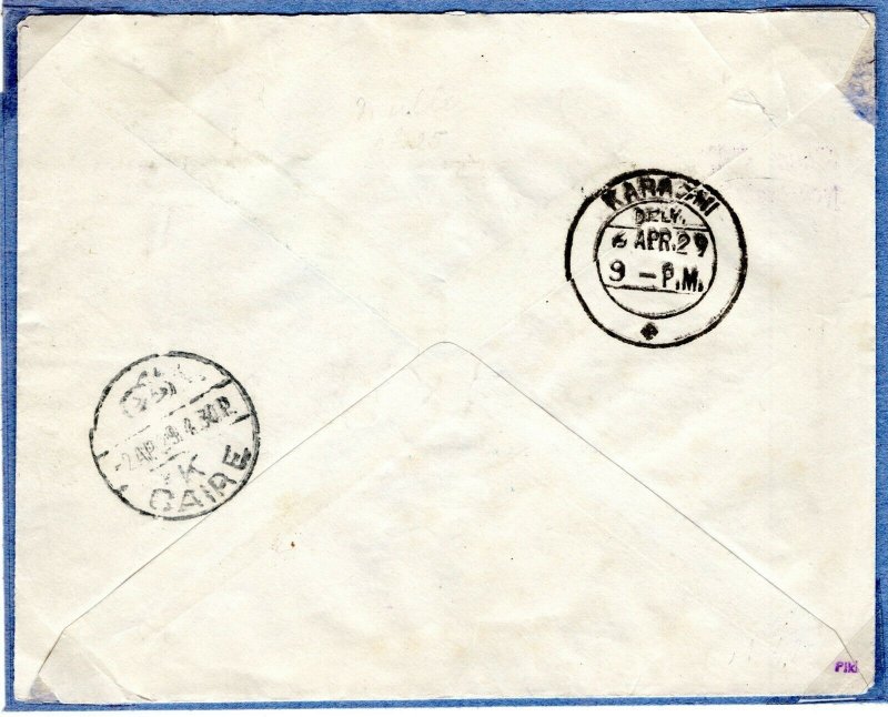 EGYPT Cover Air Mail IMPERIAL AIRWAYS Alexandria India Karachi 1929 EP400