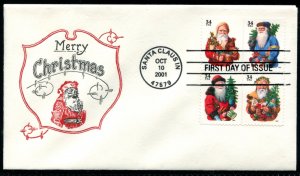 3537-3540 US 34c Christmas - Santas blk/4 FDC,  Artopages cachet