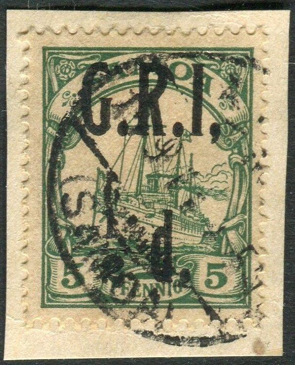 SAMOA-1914 ½d on 5pf Green COMMA AFTER I.  A fine used example on piece Sg 102