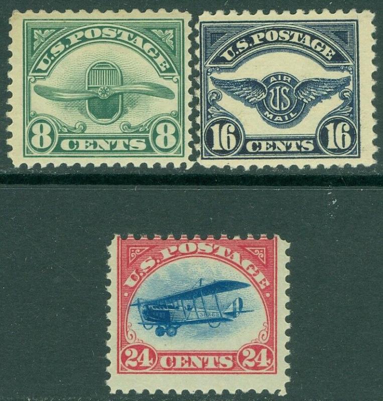 EDW1949SELL : USA 1918-23 Scott #3, 4, 5 All Mint Never Hinged. Catalog $310.00.