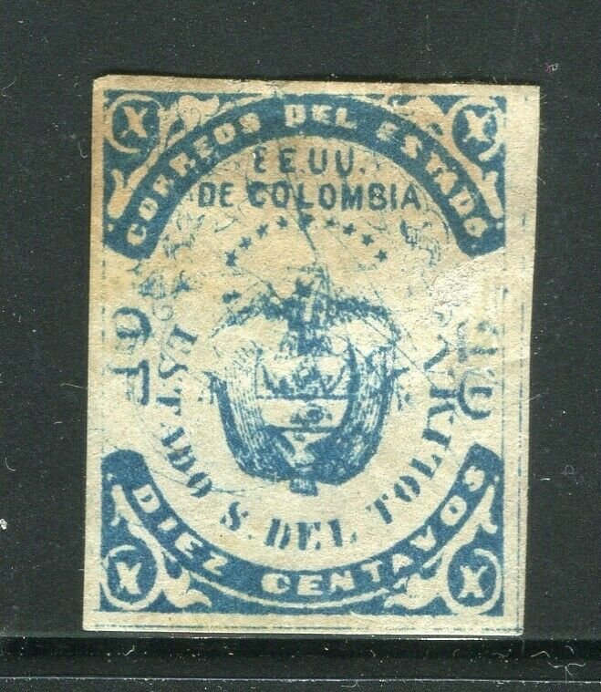 COLOMBIA TOLIMA 1860s classic Imperf issue Mint hinged 10c value