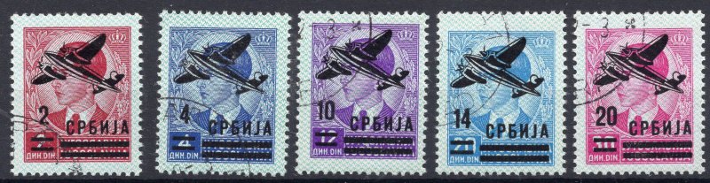 GERMAN OCCUPATION OF SERBIA ( WW2 ) - AIRPLANES OVPT.  COMPLETE SET - CANCELLED