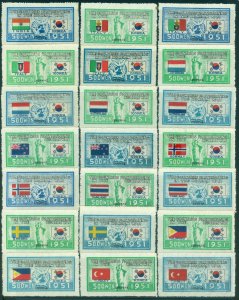 South KOREA 1951 Korean War FLAGS complete set w/both ITALYs Sc# 132-173 MLH