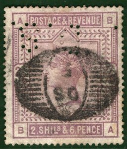GB QV Stamp SG.178 2s/6d London *DS/F* PRECANCEL & Perfin *D.S.* Used FU GRED108