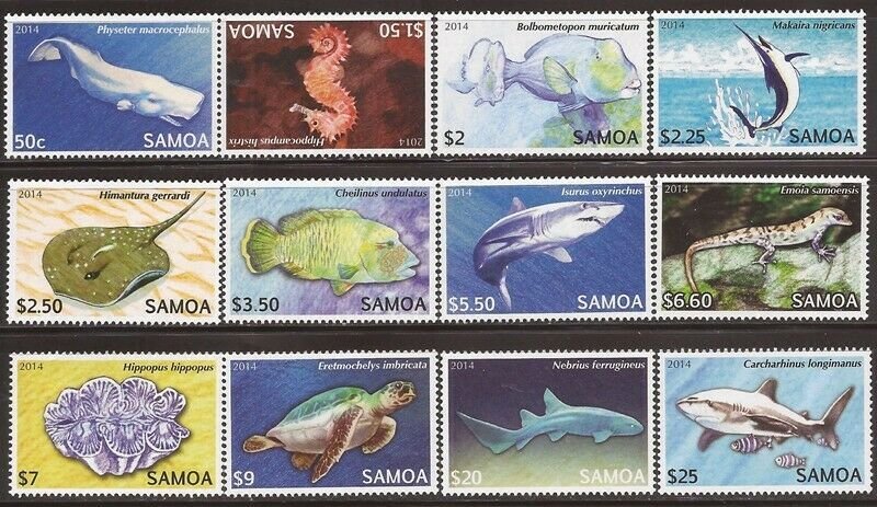 Samoa - 2014 Endangered Marine Life & Reptiles - 12 Stamp Set - Scott #1167-78 