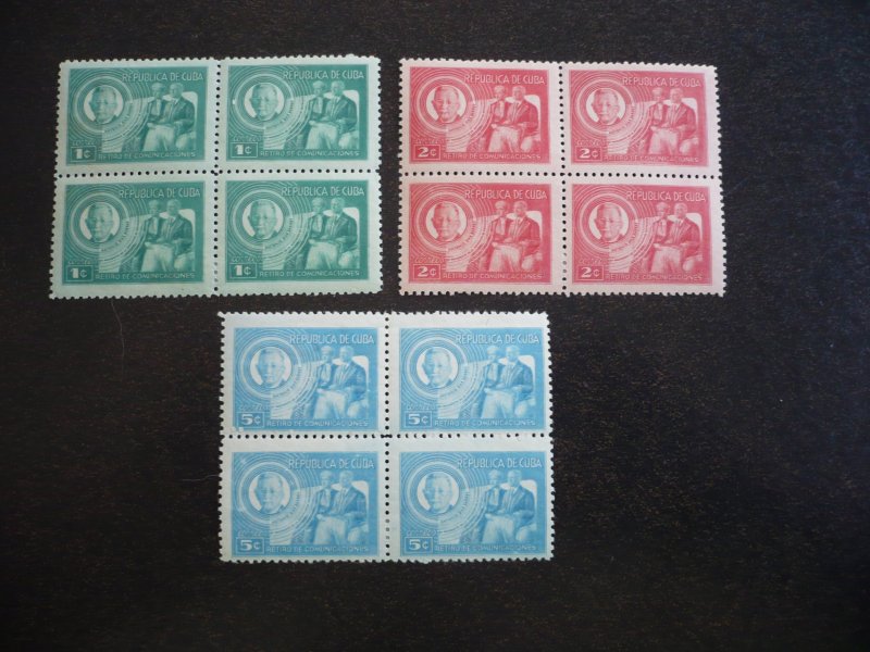 Stamps - Cuba - Scott# 407-409 - Mint Hinged Set of 3 Stamps in Blocks of 4