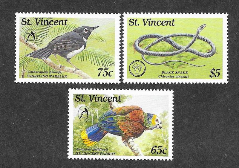 St Vincent 1242-1244 Mint NH Flora Fauna Birds Snake!