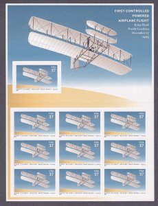 US 3783 MNH 2003 37¢ FIRST FLIGHT OF WRIGHT BROTHERS Full Pane of 10