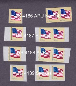 Triple 41c Flag Den APU US 4186, Sennett 4187, AVR 4188, Spaces 4189 Lot 4 MNH