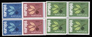 Portugal #958-960 Cat$40, 1965 Europa, set of three in blocks of four, never ...